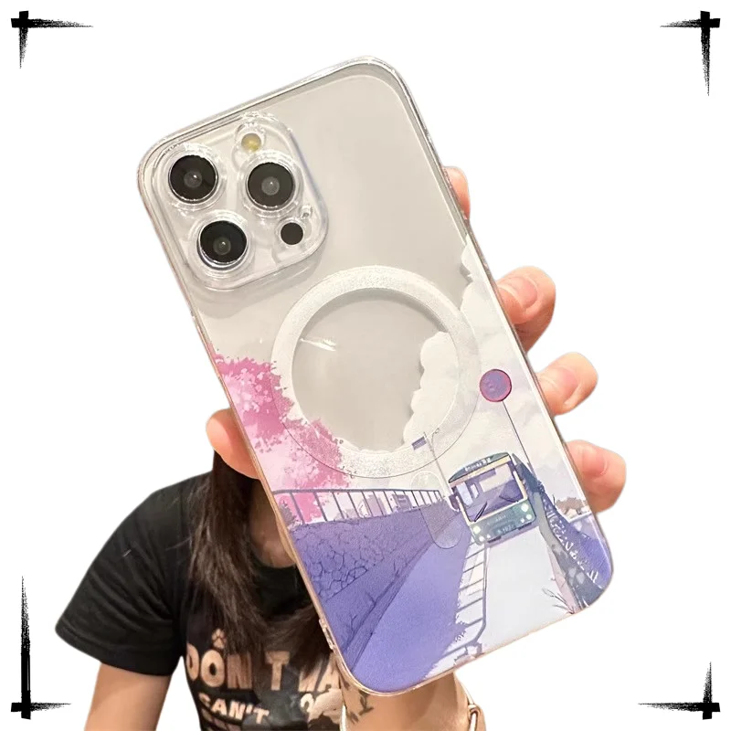 Japan Landscape Sakura Cherry Blossom Mountain With MagSafe Phone Case For iPhone 17 16 15 14 13 12 Pro Max Silicone Soft Cover