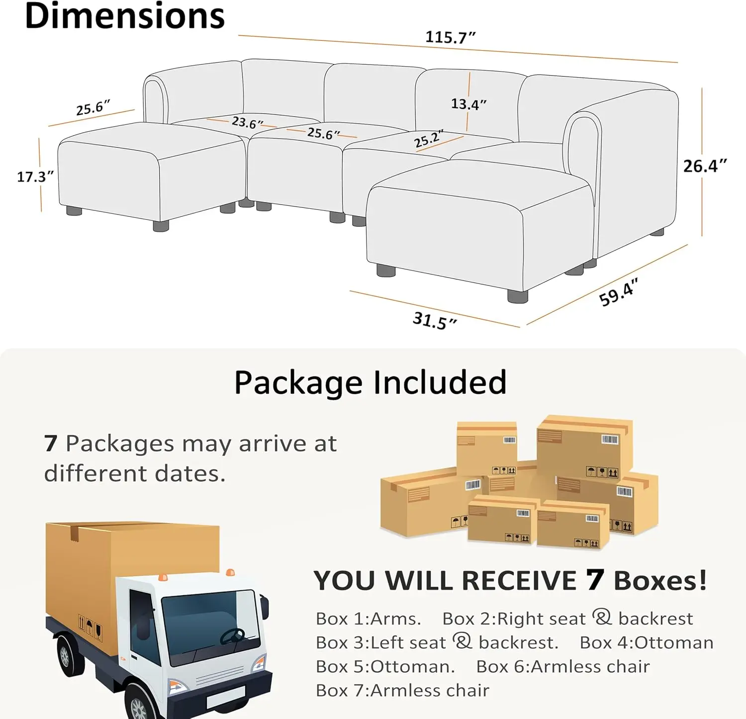 Oversized Modular Sectional Sofa, U-Shaped Living Room Sectional Couch Reversible Chaise,115 Inches Wide, 6 Seats