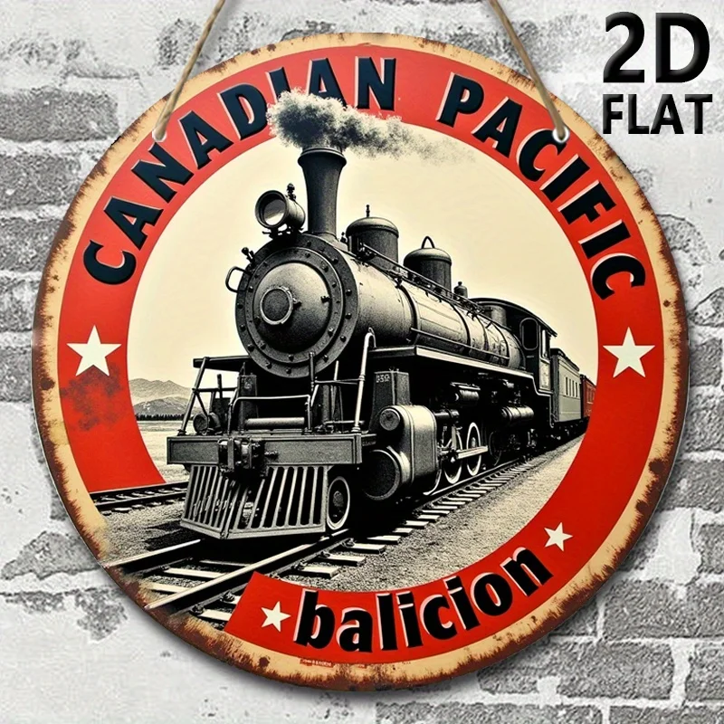 2D-Flugzeug-Wandkunst im Retro-Stil der Pacific Railway – mit Dampflokomotiven und roten Rändern, Retro-Heimdekoration