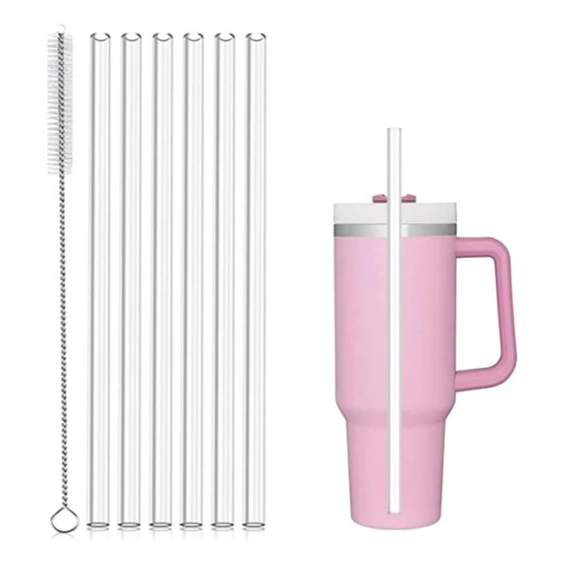 6 Pack Replacement Straws Transparent With Cleaning Brush For Stanley 40Oz Tumbler,Cup Straw For Stanley Tumbler Accessories