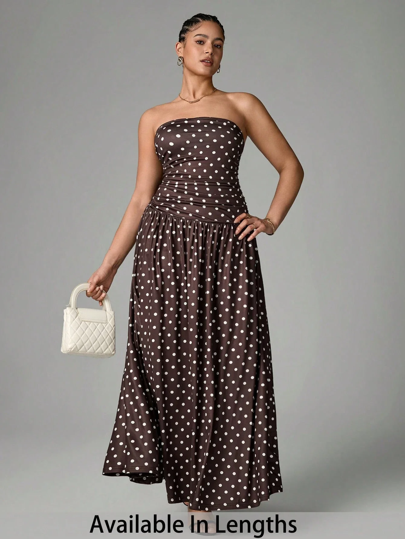 

Tall Curve Plus Size Polka Dot Strapless Fitted Summer Maxi Dress