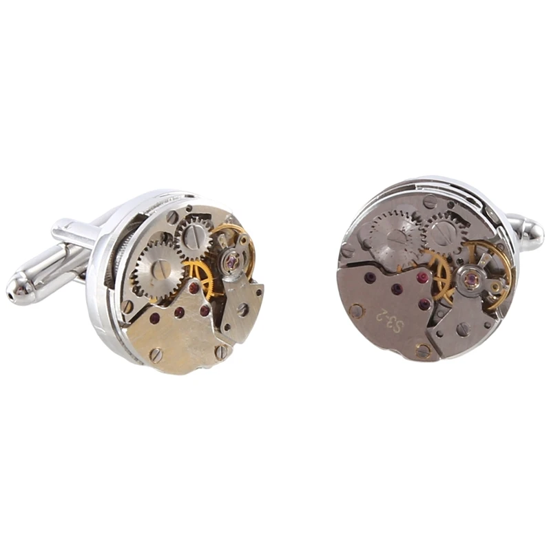 2Pcs Fashion Women Men Mechanical Watch Movement Cufflinks Shirt Sleeve Buttons Aircraft Modeling Cufflinks