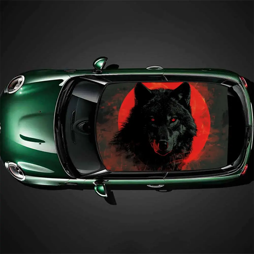 

Красноглазый животный волк с красной луной, наклейка на крышу автомобиля, обертка для гонок, внедорожник, автоаксессуары, упаковка, ПВХ, капот автомобиля, графическая наклейка, декор