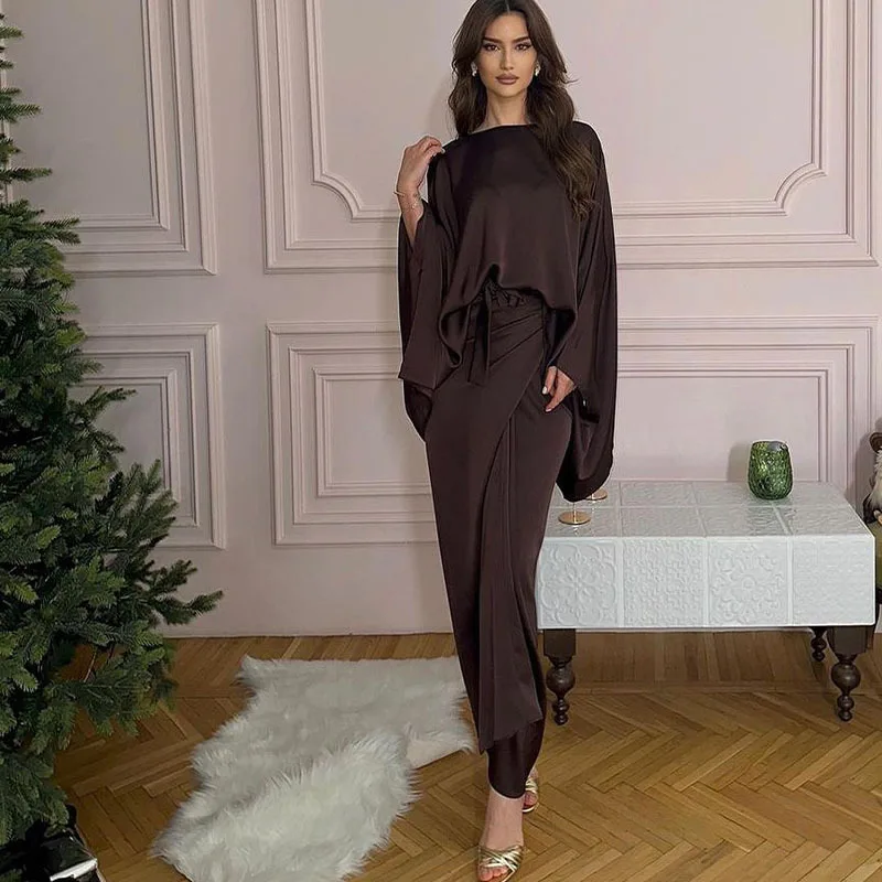 

Luxury Design Two Piece Sets Womens Outifits Women Batwing Sleeve Asymmetric Maxi Elegant One-Piece Dress Set Clothes Skirt Set