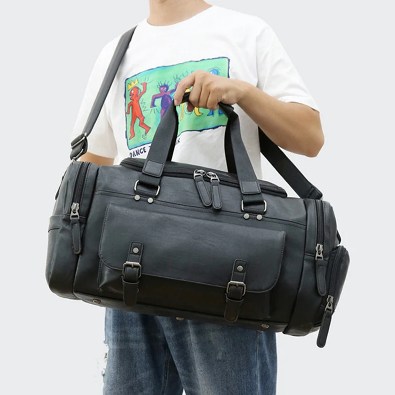 

PU Waterproof Travel Tote Bag Men Short Distance Business Handbag Large Capacity Boarding Pack Shoulder Crossbody Sports Gym Bag