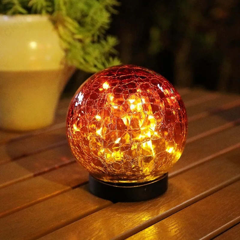 New LED Solar Gradient Red Crack Ball Light Outdoor Waterproof Courtyard Garden Lawn Decorative Atmosphere Lighting