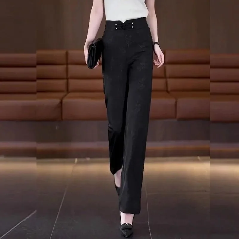 الرجعية السيدات واسعة الساق السراويل 2025 فام حجم كبير 4XL عالية الخصر السراويل الخريف النساء نسخة ضيقة بنطلونات مستقيمة غير رسمية