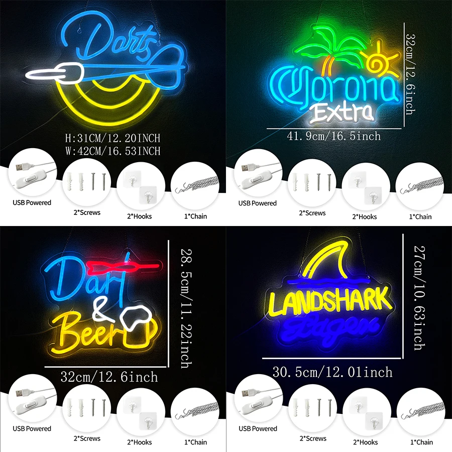 Dart Beer Led Neon Wall Decor, Usb Powered, Bedroom Man Cave Bar Club Party Art Wall Lamp, Beer Darts Game Lovers' Gift.