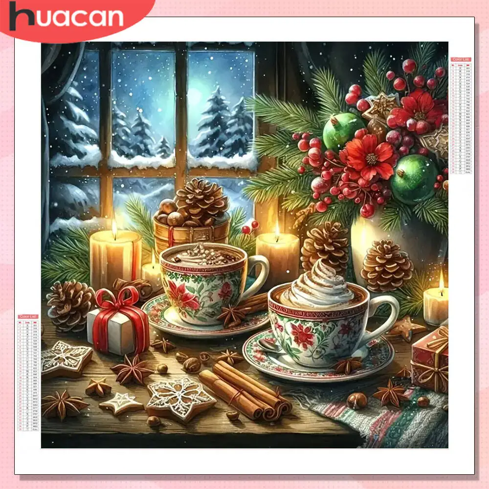 

HUACAN алмазная живопись кофейная чашка Рождество полная круглая дрель Настенный декор Алмазная мозаика зимняя вышивка крестиком