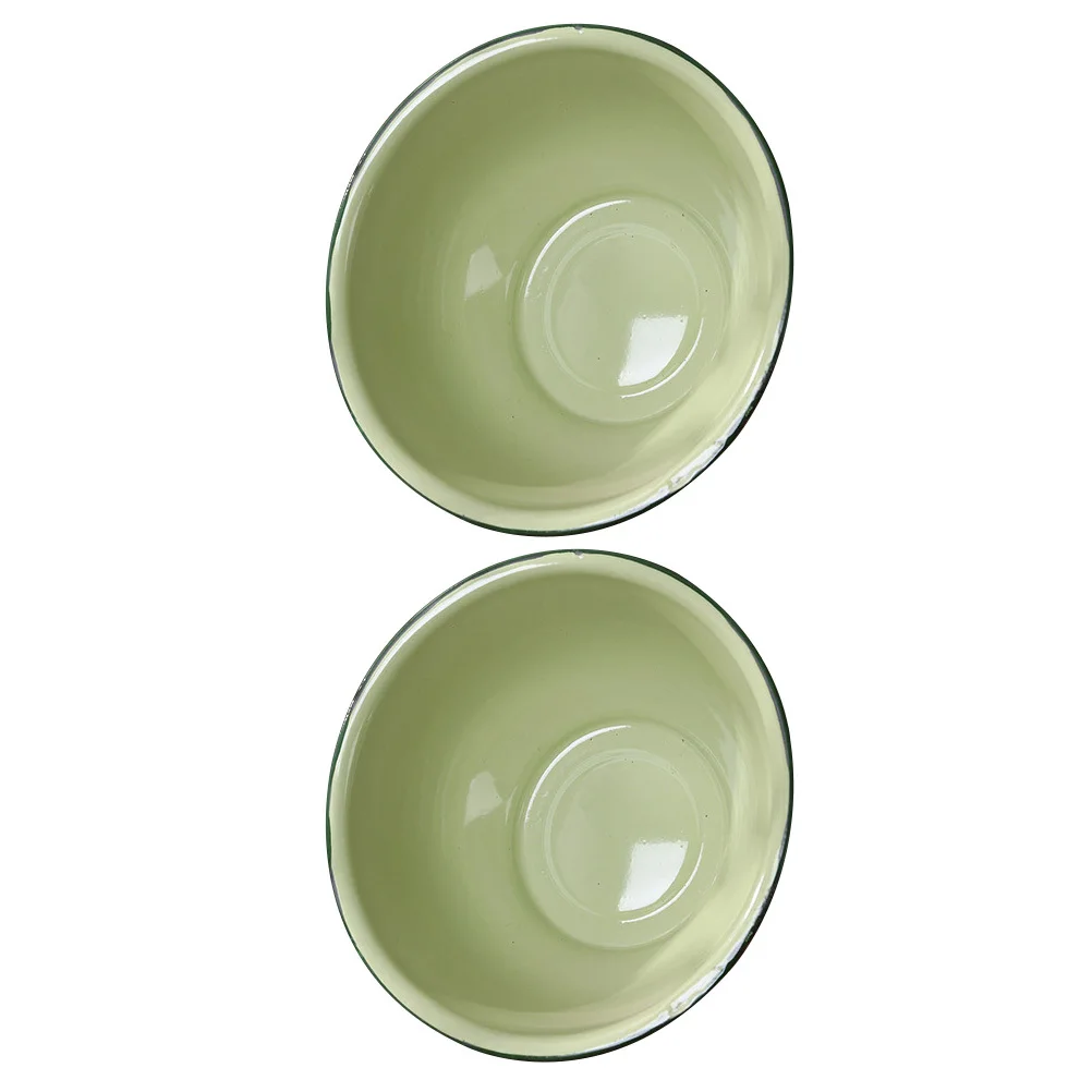 

2Pcs Retro Enameled Bowl Vintage Food Basin Kitchen Storage Container Household Soup Bowl Premium Material Easy to Clean