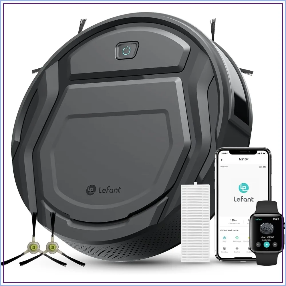 

Slim Quiet Robot Vacuum, 3 Suction Levels, 6 Modes, for Pet Hair, Hard Floors & Low Carpets, Self-Charging, WiFi/App/Alexa Control