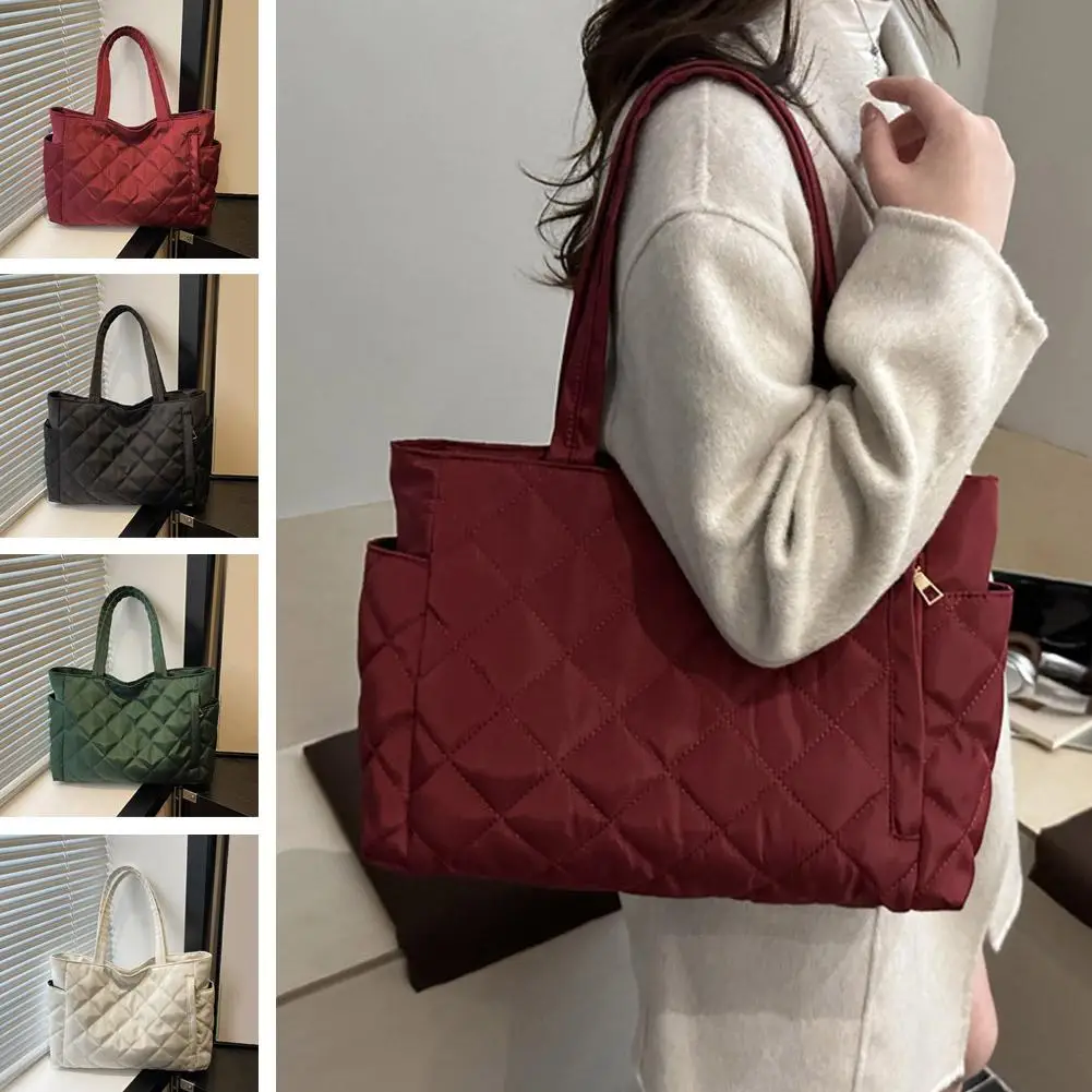 Mehrtaschen-Damen-Umhängetasche im Postboten-Stil, mit Rautenmuster, aus Baumwolle, als Kleider- und Schultertasche, große Kapazität, lässige Nylon-Schultertasche. – Detail 27