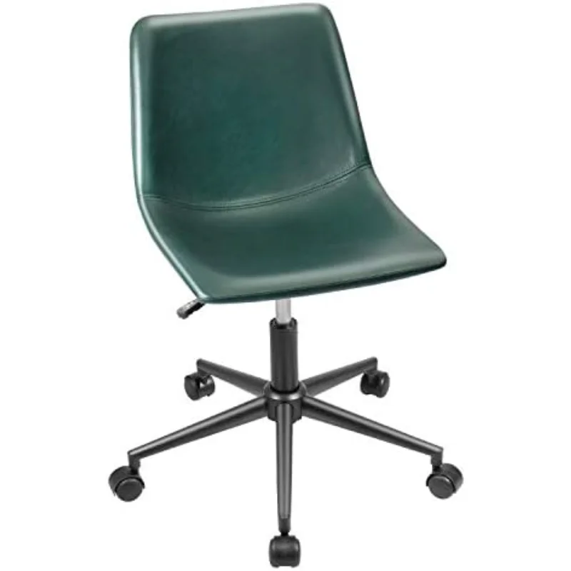 Mid Back Task Chair PU Leather Adjustable Swivel Office Chair Bucket Seat Armless Computer Chair Modern Low Back Desk Conference