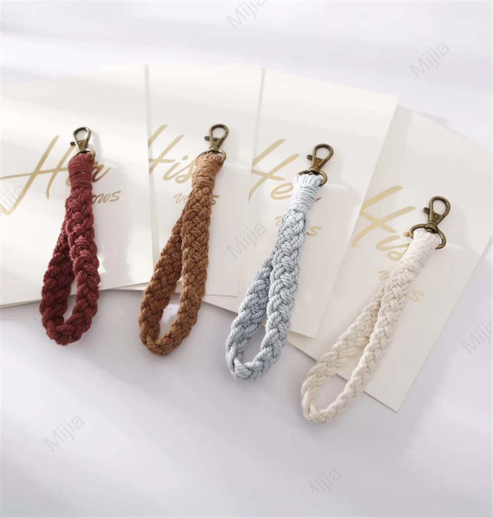 Soft Cotton Rope Keychain Boho Handmade Wristlet Bracelet Key Chain Long Weaving Wrist Lanyard Car Key Holder for Women Gift