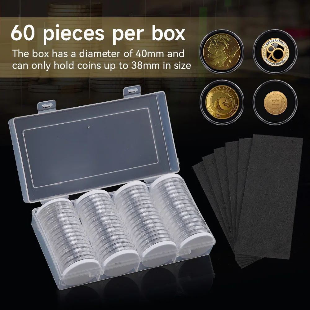 60Pcs Transparent Coin Cases Coins Storage Capsules Protection Box Container Holder Commemorative Collectable Coin Storage Box