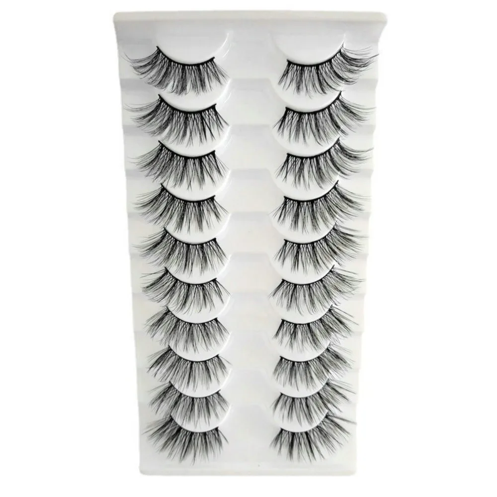 

10 Pairs Wispy Bushy Half Eyelash 3D Curled Black Stem Cat Eye False Lashes Soft Reusable Natural Fluffy Lashes Women