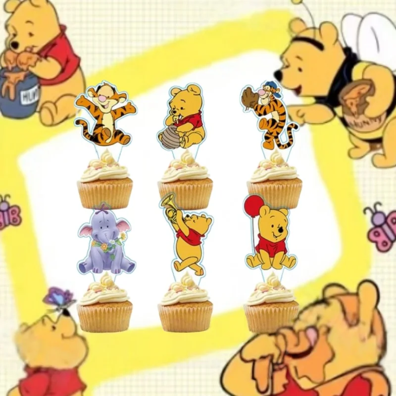 

25 шт., набор топперов для торта с медведем-пухом, набор для празднования дня рождения, классические топперы для кексов с мультяшной тематикой Диснея для рождественской вечеринки, декабрь