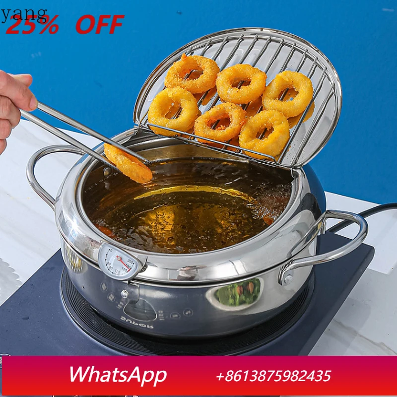 Deep Fryer Pot 2.2L Tempura Frying Pot with Lid Stainless Steel with Temperature Control for Kitchen French Fries Chicken etc