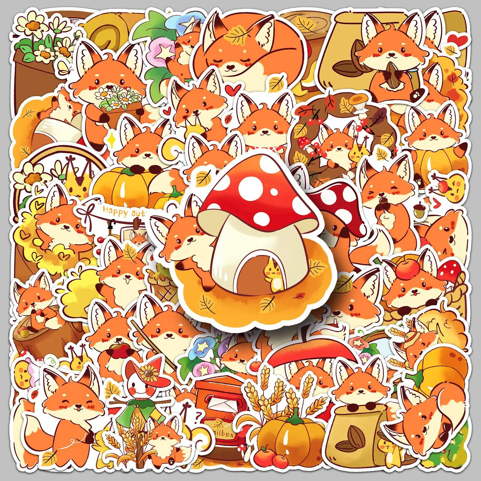 10/50 個リトルフォックスの秋の落書きステッカーかわいい手描き動物デカールノートブック電話ギターカップスケートボード防水ステッカー