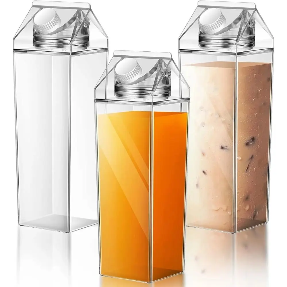 

500/1000ML Milk Carton Water Bottle Plastic Square Milk Coffee Juice Tea Cup Transparent Milk Storage for Outdoor Sports