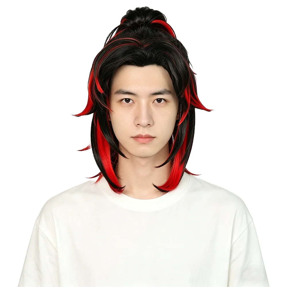 

Yoriichi Tsugikuni Cosplay Wig Long Layered Black Red Gradient Spiky High Ponytail Heat Resistant Synthetic Wig For Anime Expo
