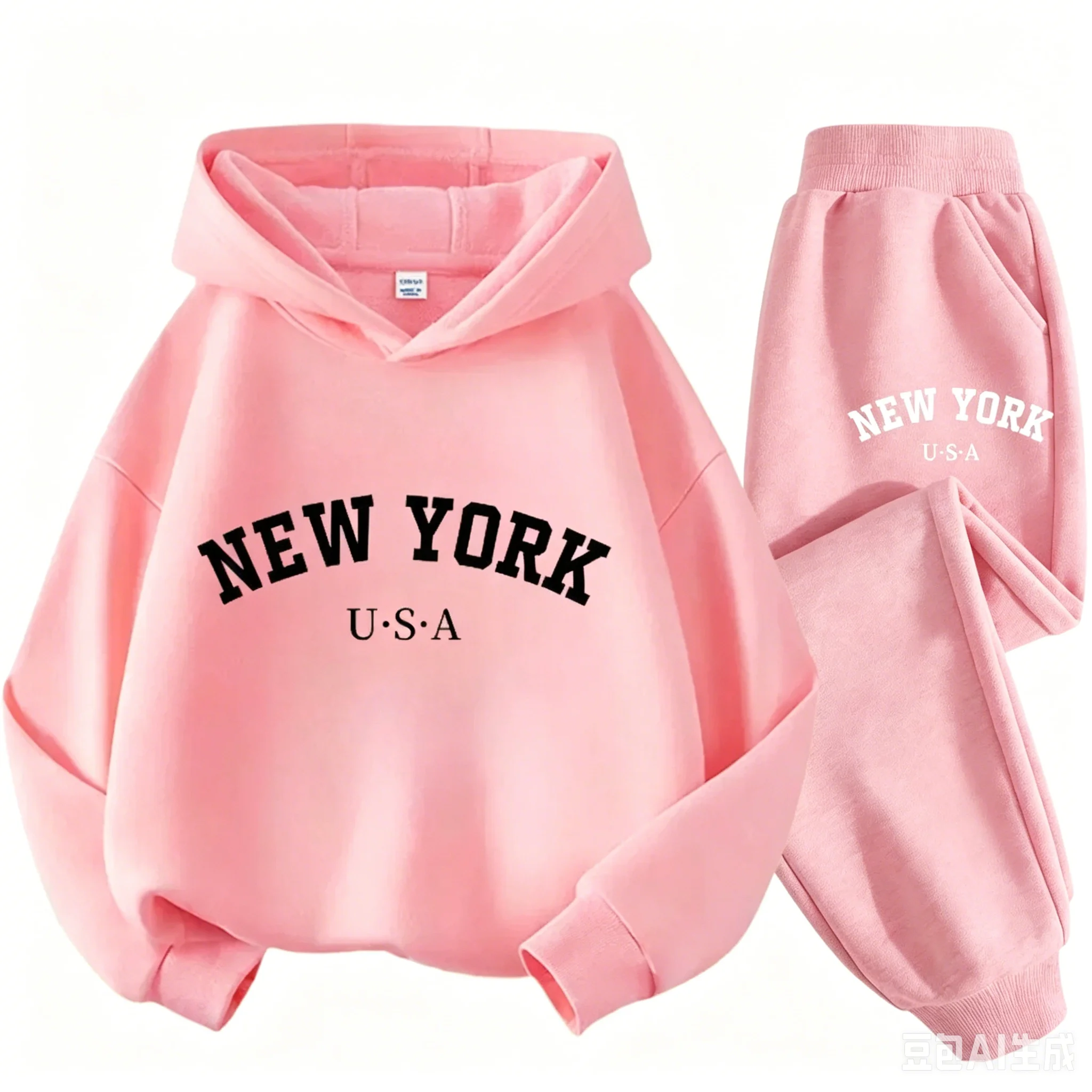 Conjunto de Sudadera con Capucha para Niños, Otoño Invierno, Diseño con Letras de Nueva York, EE. UU., Sudadera y Pantalón Deportivo de Dos Piezas para Bebés, Niños y Niñas