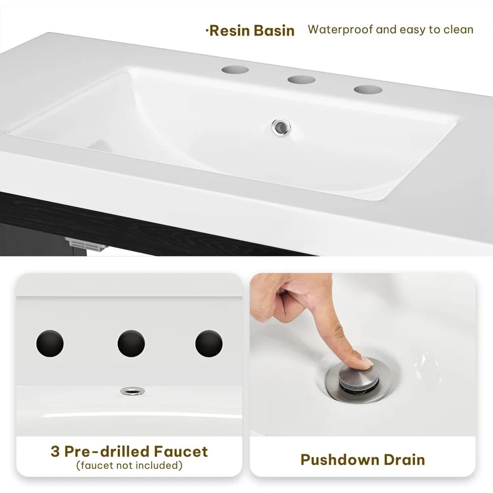 طقم زينة حمام حديث مقاس 42 بوصة مع حوض، وخزانة تخزين، وحوض راتنج، وثلاث فتحات