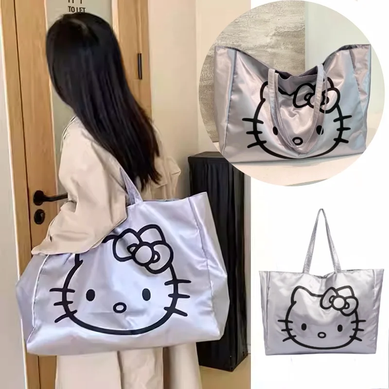 كارتون كيتي حمل حقيبة لطيف سعة كبيرة حقيبة الطالب على ظهره خمر حقائب السفر الفضية أكياس التسوق #1