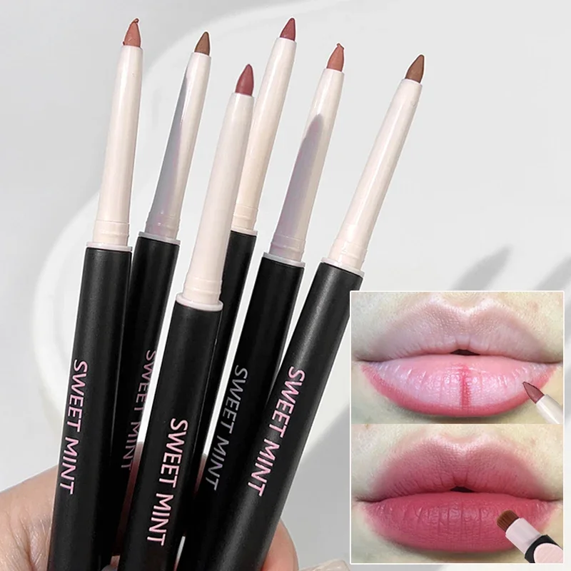 Lápiz Delineador de labios mate de terciopelo 3D, resistente al agua, de larga duración, contorno Natural, lápices labiales, taza antiadherente, maquillaje de labios cosmético