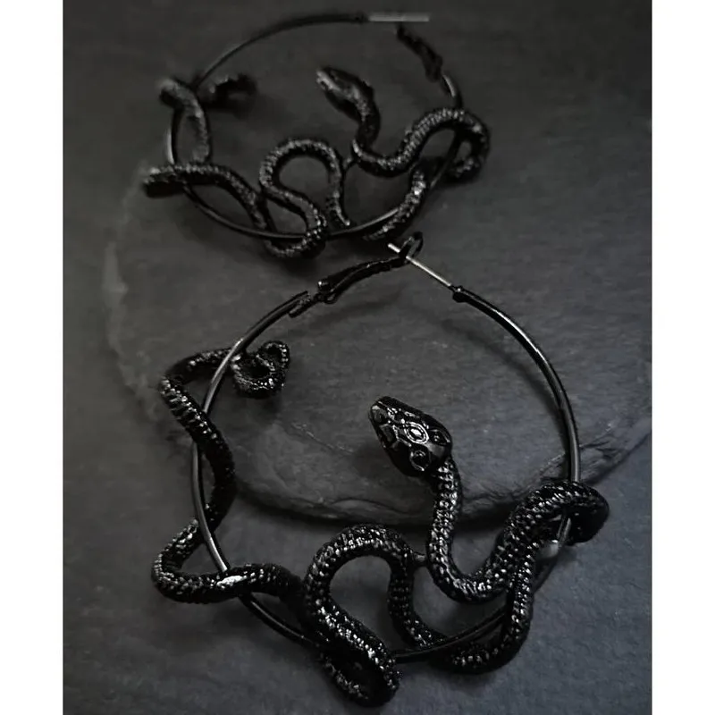 Silver Colour Goth Snake Hoop Earrings Classical Wiccan Creative Gothic Jewelry Punk Jewelry Rock Statement Fashion Women Gift image 3
