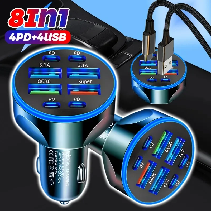 Car Charger DC12-24V Portable Thermostatic Charging Car Cigarette Lighter Socket Multi Port PD+USB Super Fast Charging Charger