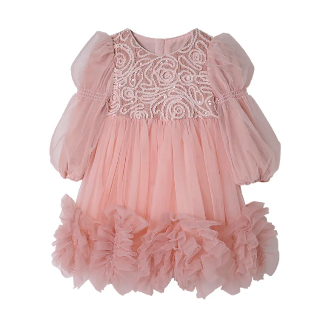 

Новое детское осеннее сетчатое платье с длинными рукавами, модные детские праздничные платья принцессы, От 2 до 8 лет