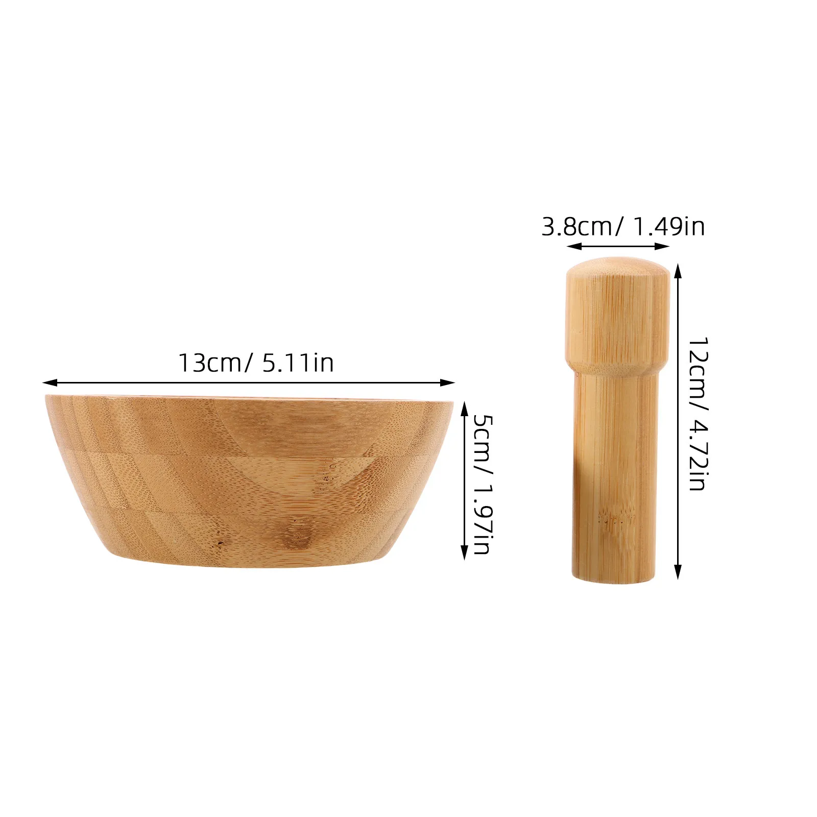 Bamboo Mortar and Pestle Set Sturdy Garlic Grinder Food Mash Bowl for Spice Grinding Seasoning Manual Kitchen Prep Tool