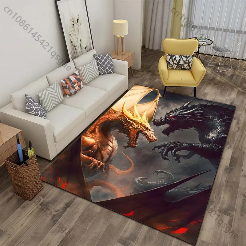 Golden black dragons clash with lightning fire Print Carpet for Living Room Bedroom Sofa Home Decor Non-slip Mat Luxury Gift