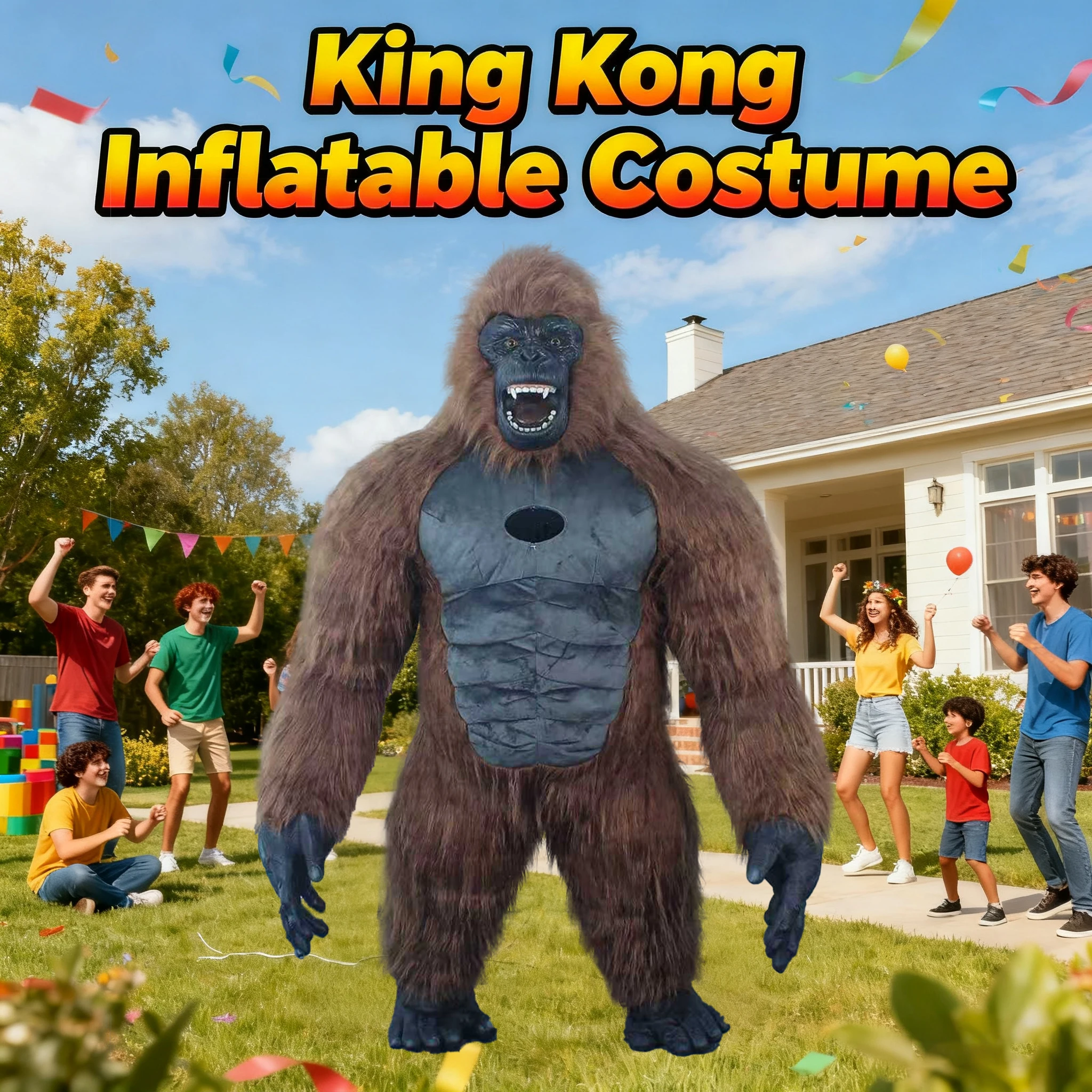 

Standing Brown King Kong Inflatable Costume Mascot Parade Adult Character Cosplay Halloween Amusement Park Party Set