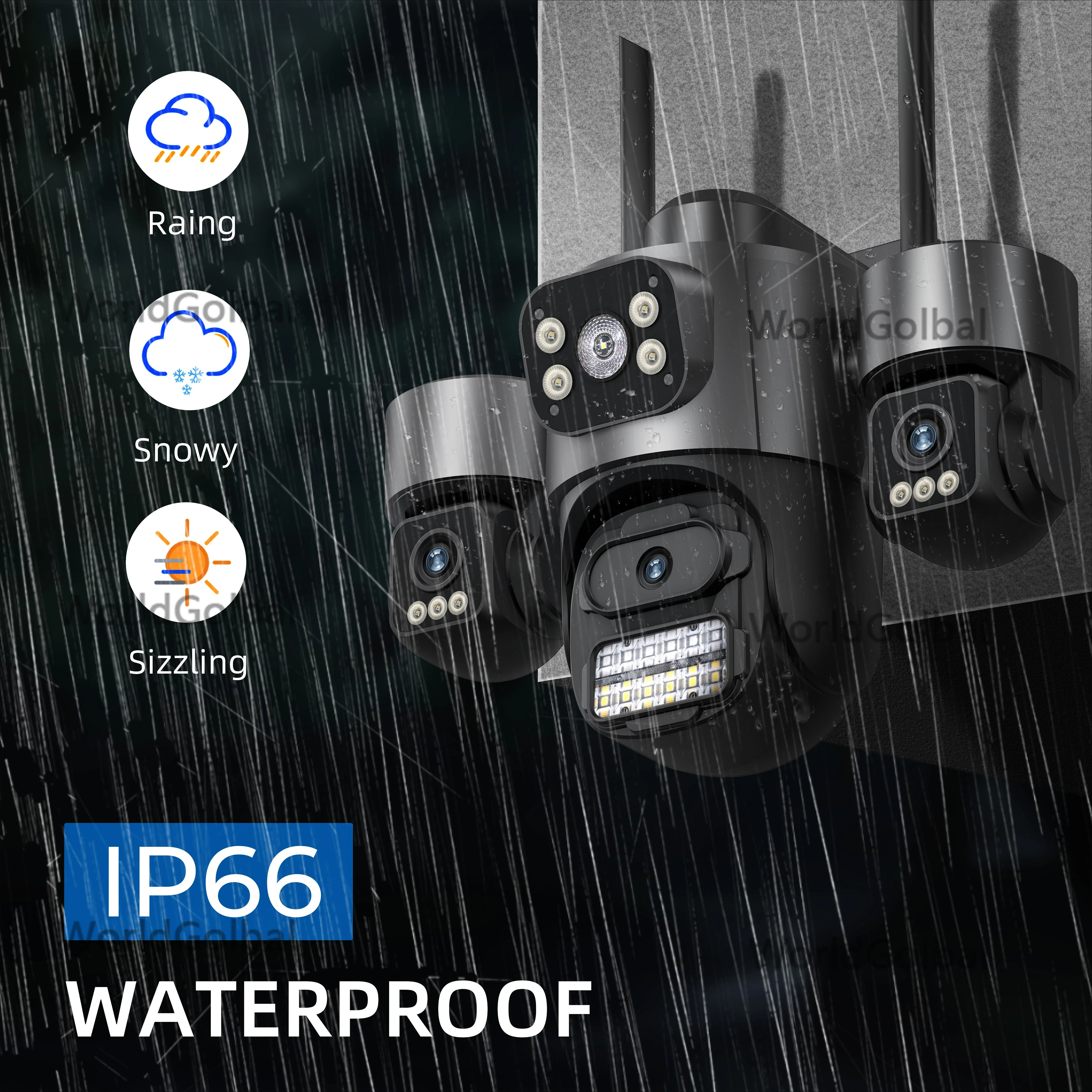 Kamera IP WIFI Tiga Layar HD 15MP Luar Ruangan 4K Kamera Lensa Ganda Ai Deteksi Manusia Kamera Keamanan Video CCTV Tahan Air ICsee