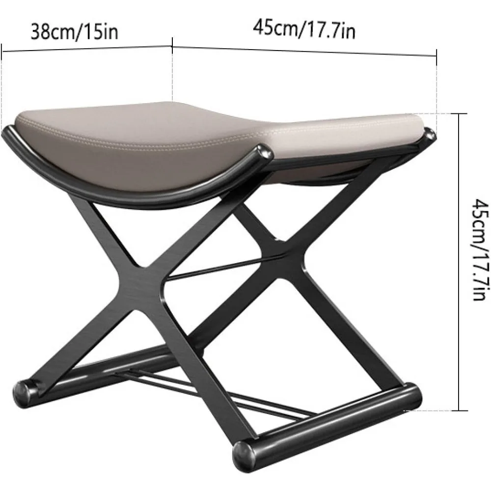 Vanity Stool, Leather Ottoman Makeup Stool with Metal X Legs, Multifunctional Chairs for Makeup, Vanity Seat Foot Rest Stool