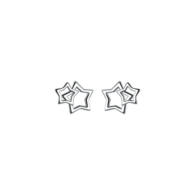 Fashion Rhinestone Five Point Star Earrings for Women Double layered Personalized  Style