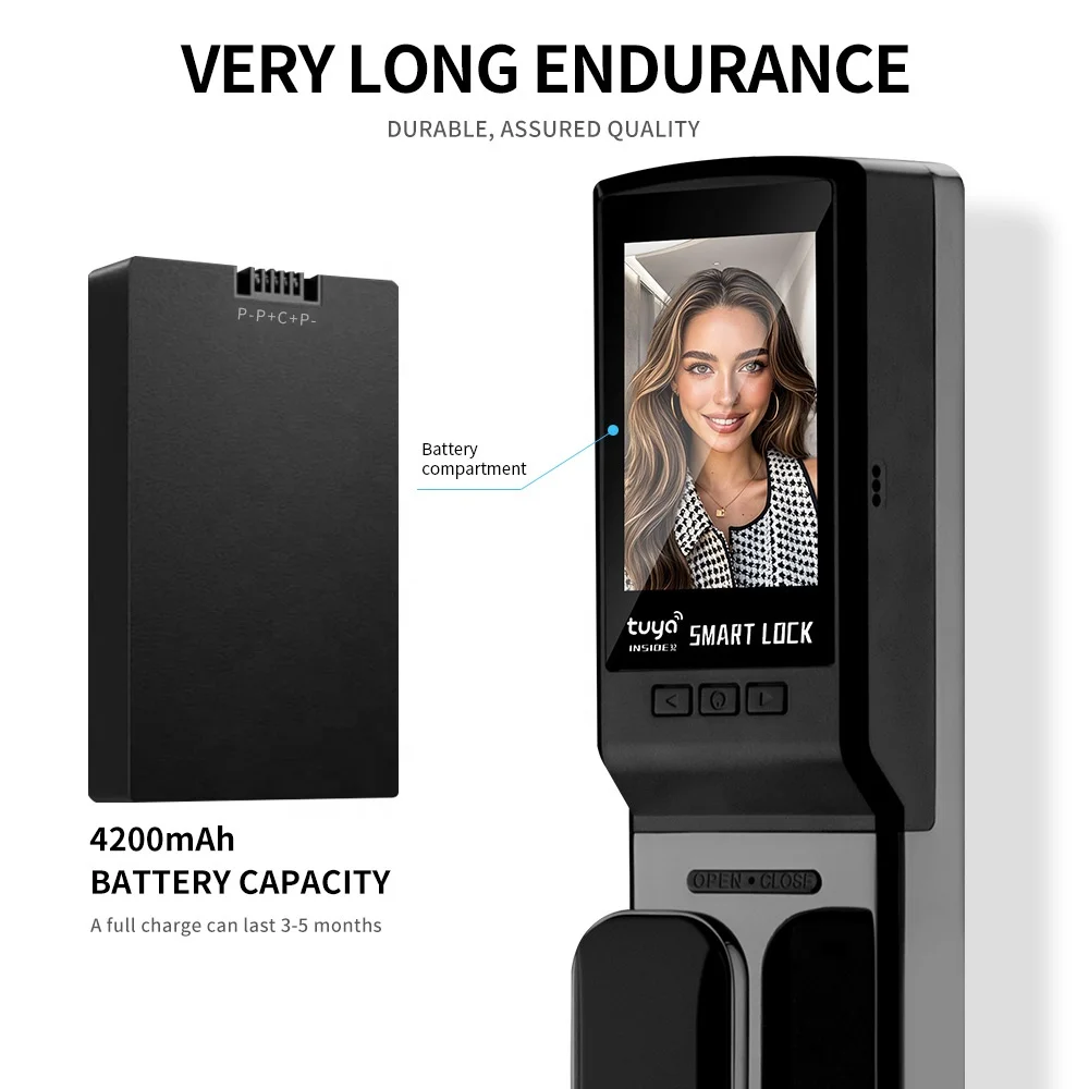 Security 3D Face Recognition APP TUYA WIFI Wooden Electronic Fingerprint Keyless Digital Lock Smart Home Door Lock With Camera