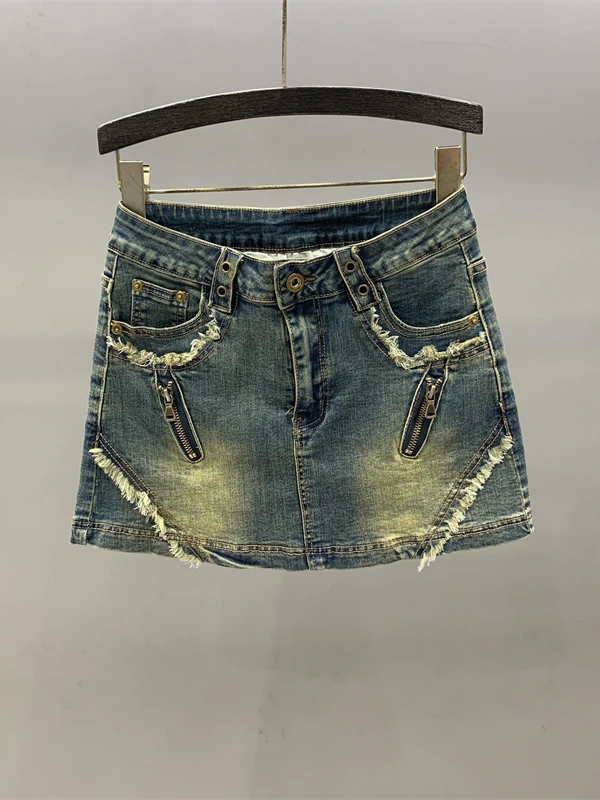 

Ретро-юбка из денима для женщин, облегающая, А-силуэт, с высокой талией, из смесового хлопка и полиэстера, летняя новинка