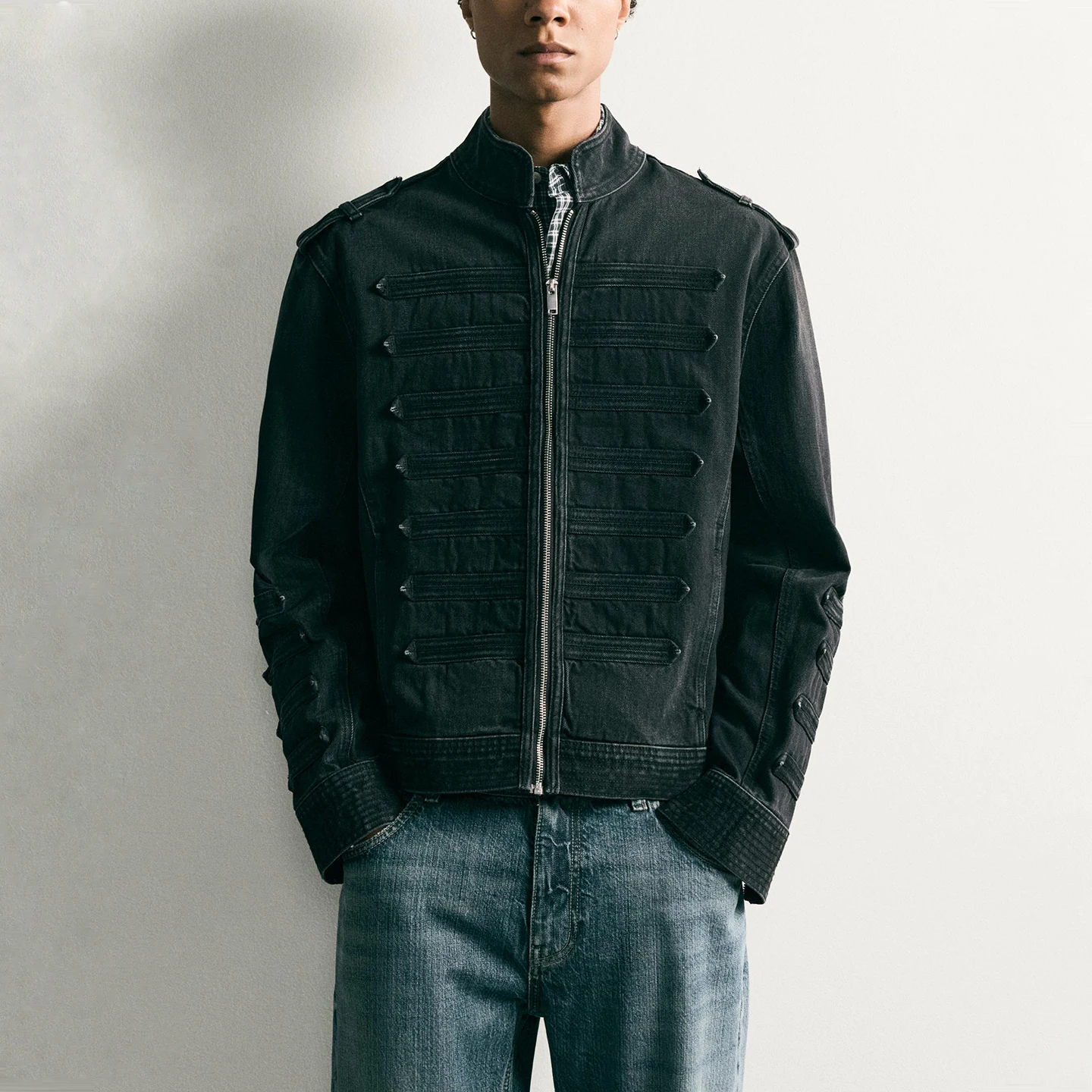 Men's Short Sleeveless Jacket 2026 Autumn Fashion Casual Style Long Sleeve Zhongshan Collar with Decorative Strap Men's Coat