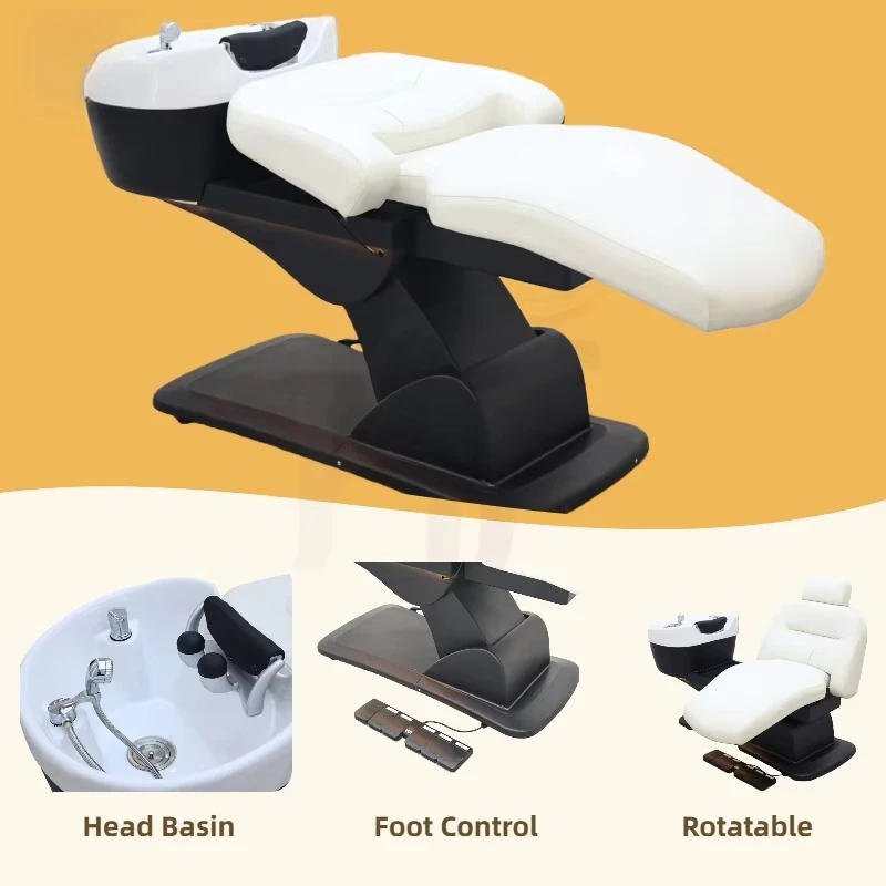 Lay Down Washing Salon Headspace Massage Ceramic Basin Bowle Electric Shampoo Bed With Salon Sink