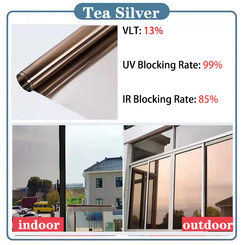 Privacy movie for windows Self-Adhesive Vinyl UV-Proof One-Way Mirror Perspective window tinting foils Tea Silver 70cm Width