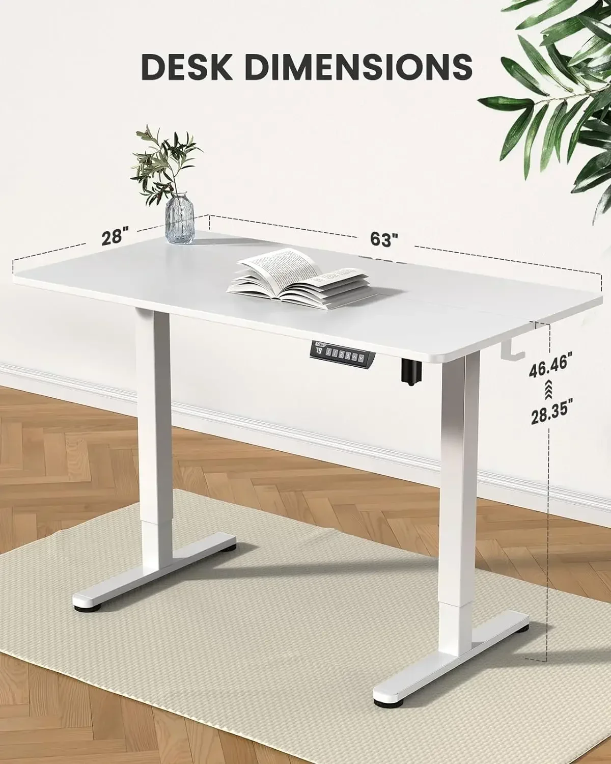 Height Adjustable Electric Standing Desk, 63 x 28 Inches Sit Stand up Desk, Memory Computer Home Office Desk (White)