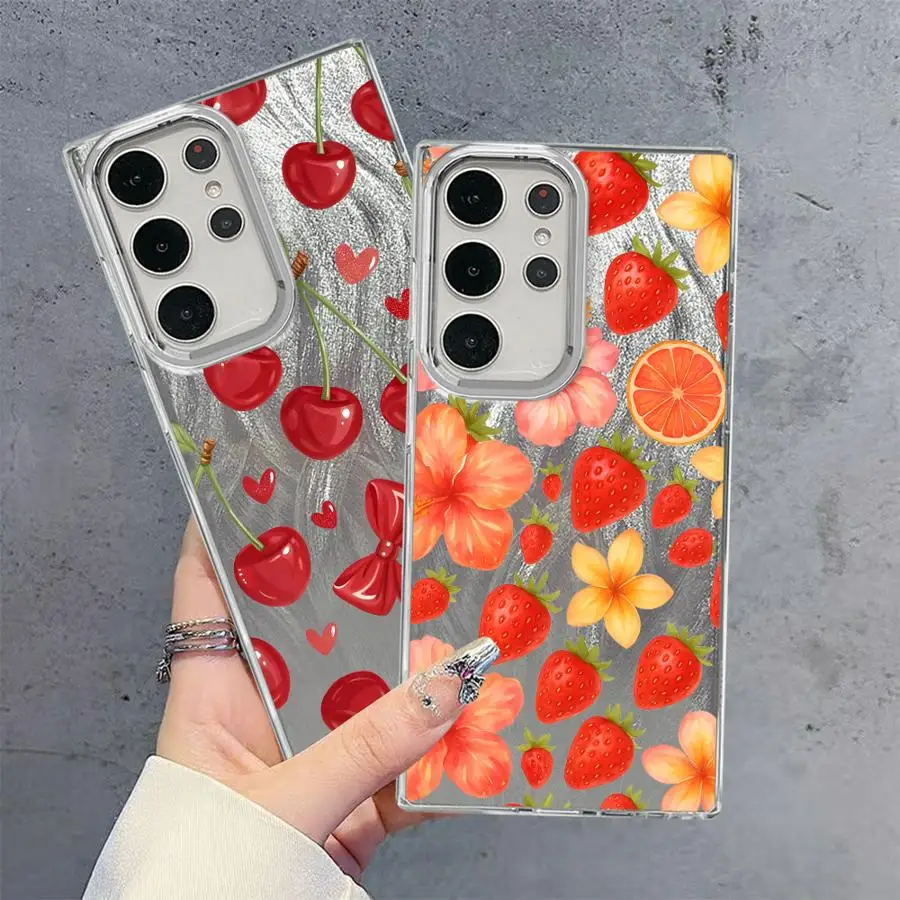 Custodia con motivo fragola stampata a fumetti per Samsung Galaxy S25 Ultra S23 S21 S21+ S20 FE S22 Plus S24Ultra S20 FE Nero morbido