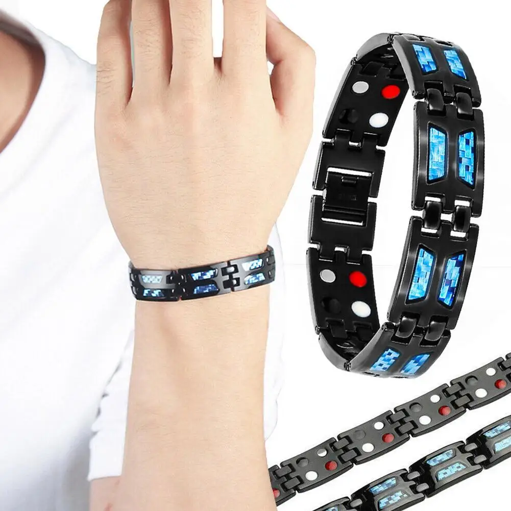 Carbon Blau Magnetische Therapie Armband Einzigartige Zweireihige Ultra Stärke Mode Für Männer