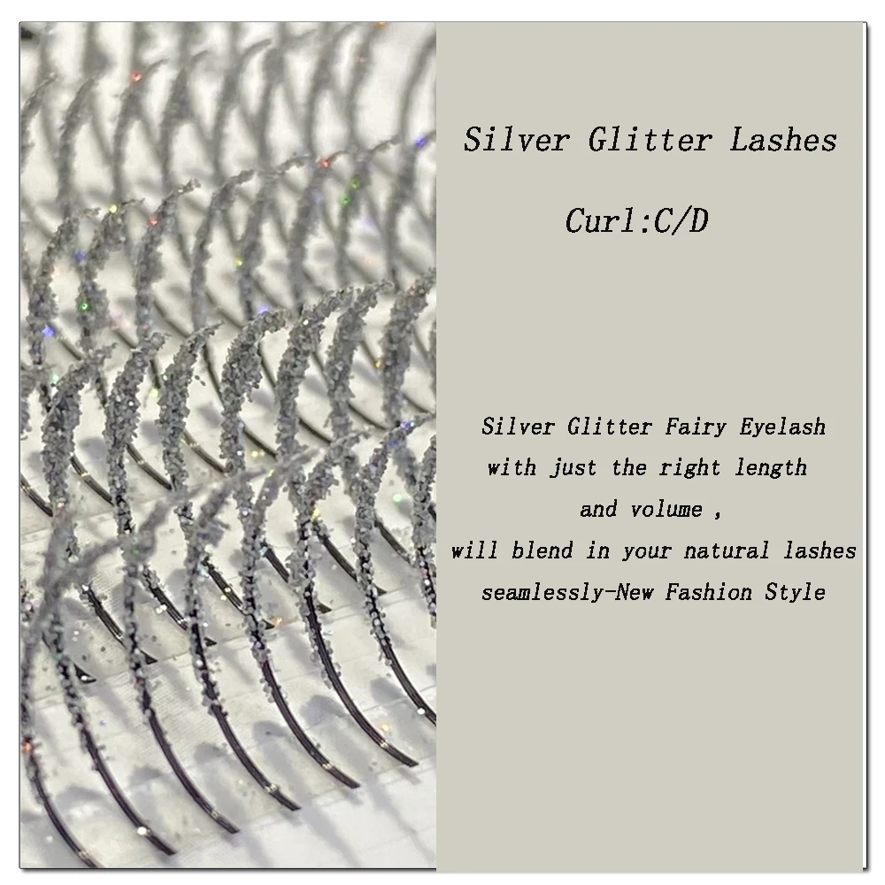 Ciglia a punta glitter argento viola blu Cosplay Natale Estensione ciglia individuale per ciglia all'ingrosso per Halloween