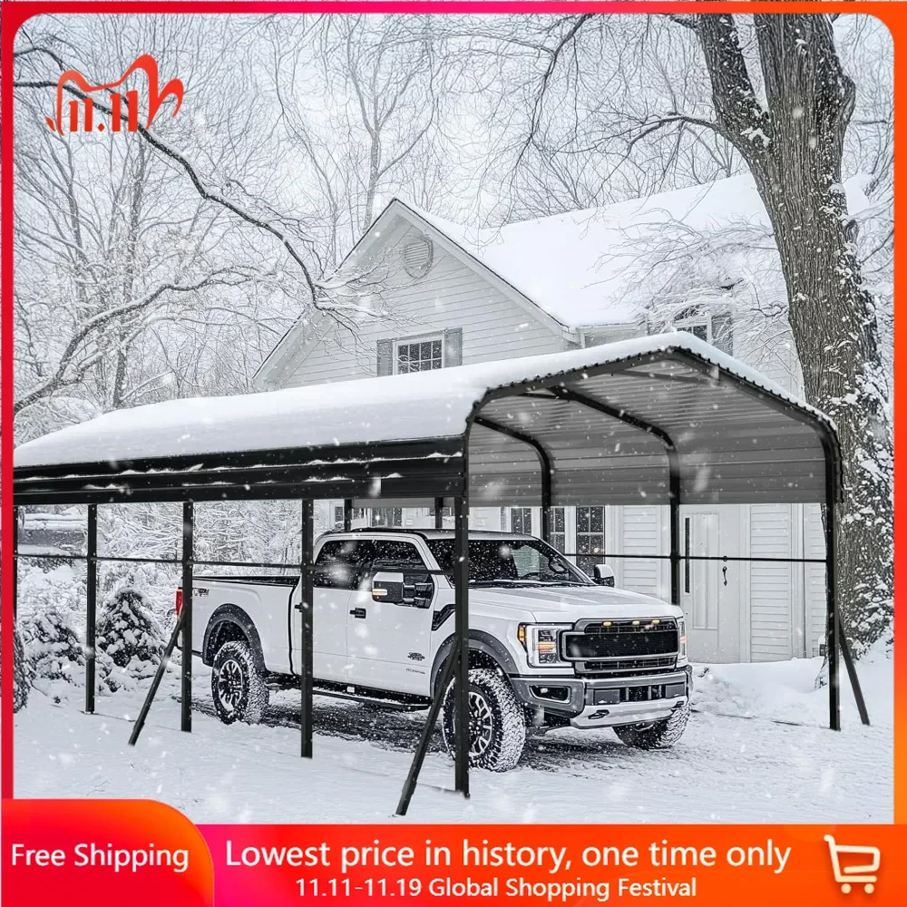 12x20 FT Metal Carport with Enhanced Base, Prefab Metal Carport Kits for Car, Boat, Truck and Tractors, Galvanized Steel Garage