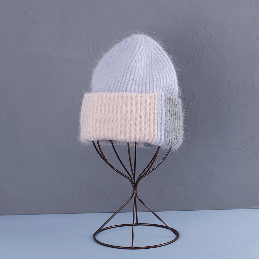 2023 Kaninchenfell-Wintermütze für Damen, Mützen, weich, warm, flauschig, rosa Farbe, Angora-Strickmütze, Skullies-Mützen zum kostenlosen Versand – Detail 14