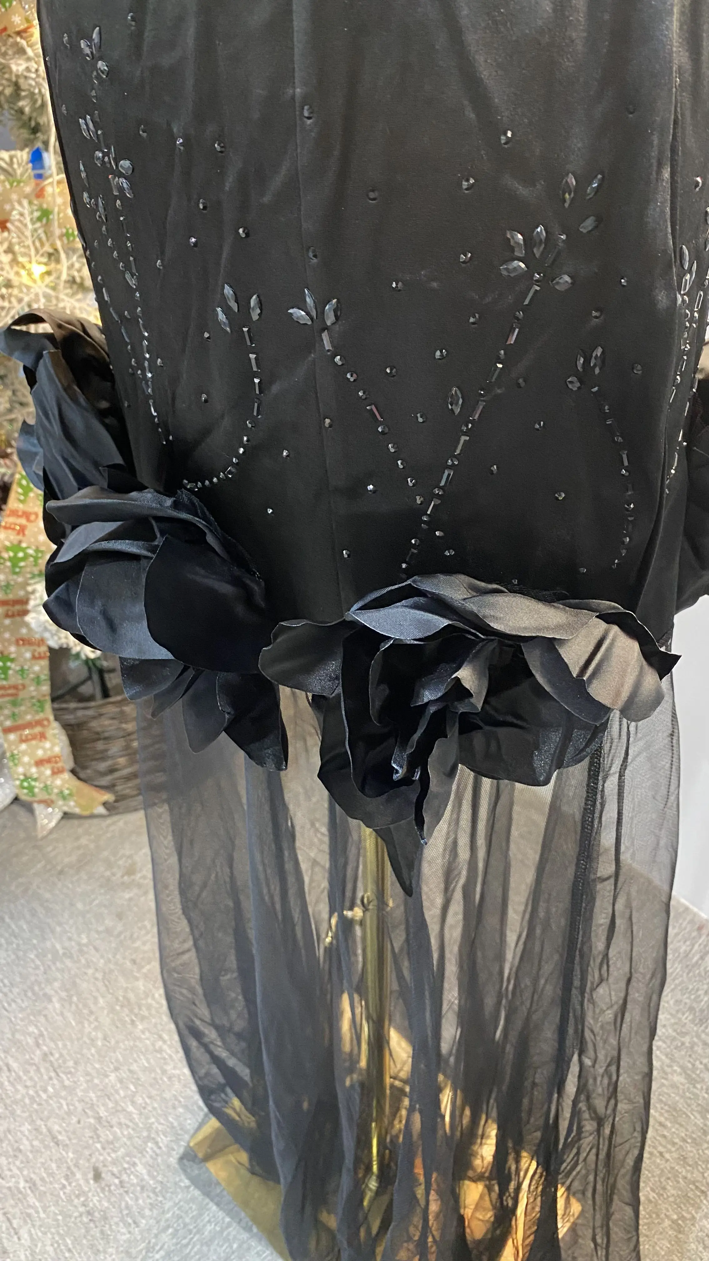 Abito lungo aderente in rete con fiori 3D Abito lungo da ballo per feste di compleanno da donna-GZMM458